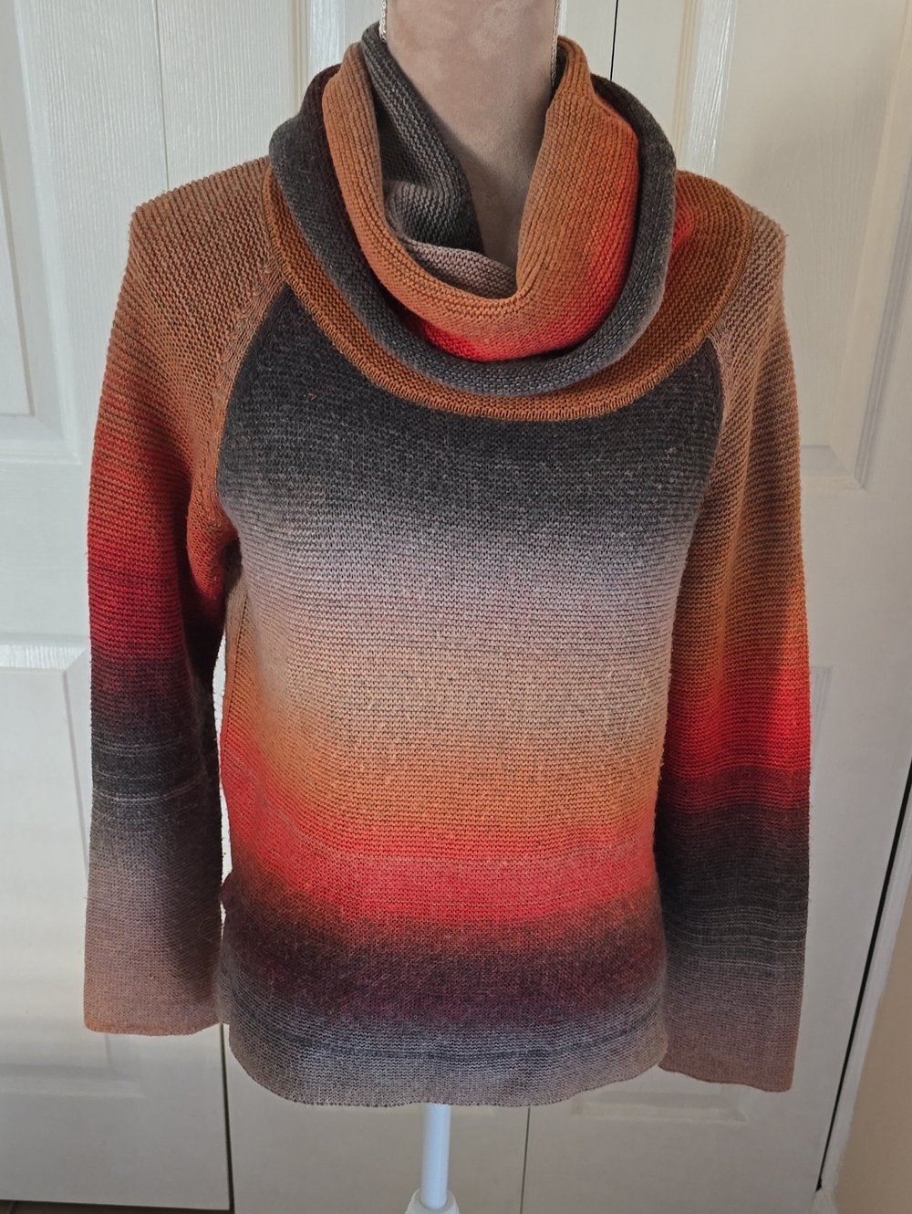Gradient Cowl-Neck Sweater in Rust and Gray